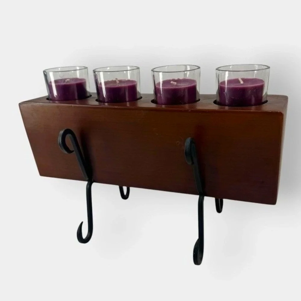 Rustic Wood Sugar Mold Votive Candle Holder 4 Hole Farmhouse‎ Centerpiece Stand
